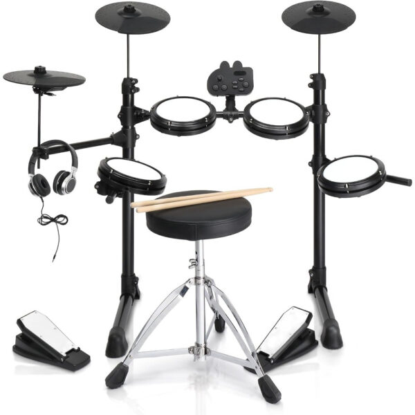 Electronic Drum Set for Beginners - 4 x 7in Drum Pads, 3x 10in Cymbals, 150 Sounds, Drum Module, Headphones & Drumsticks - Ideal for Music Creation and Skill Development