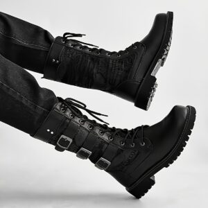 Comfy High Top Lace Up Boots - Men's Solid Colour Non Slip Durable Rubber Sole Shoes For Outdoor Activities