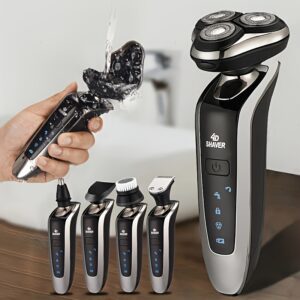 Men'S Rotary Electric Shaver, USB Charging, Optional Five-In-One Suit with Nose Hair Device, Sideburns Knife, Hair Clipper And Cleansing Brush, One Machine Is Multi-Purpose, Which Is Suitable for Home, Travel Or Gift Giving