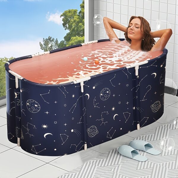 Large Capacity Portable Adult Folding Bathtub - Thickened Multi-Layer SPA Soaking Tub, Freestanding Home Bathroom Japanese Style Foldable Tub, Perfect for Hot Baths and Ice Relaxations, Easy to Assemble, Suitable for Small Bathrooms, Camping, Travel, Lightweight & Portable, Family Bathing Tub, Freestanding Bathtub with Starry Night Theme Decor