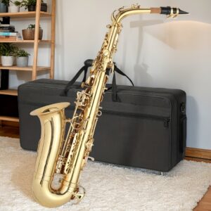1-Pro Professional Alto Saxophone with Golden-Plated Brass Body, Golden-Finish & Case, Mouthpiece & Accessories Included - Heavy-Duty Construction, 0-90ms Quick Response, ±3-Center Stability, Ergonomic Design for Jazz, Classical, Pop Music - Ideal for Beginners & Professionals (Ideal for Recording & Live Performances) - Alto Saxophone with Golden Plating, Long-Lasting & Easy to Play (Men's Use), Saxophone Accessories, Travel Saxophone, Soprano Sax Instrument,