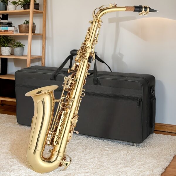 1-Pro Professional Alto Saxophone with Golden-Plated Brass Body, Golden-Finish & Case, Mouthpiece & Accessories Included - Heavy-Duty Construction, 0-90ms Quick Response, ±3-Center Stability, Ergonomic Design for Jazz, Classical, Pop Music - Ideal for Beginners & Professionals (Ideal for Recording & Live Performances) - Alto Saxophone with Golden Plating, Long-Lasting & Easy to Play (Men's Use), Saxophone Accessories, Travel Saxophone, Soprano Sax Instrument,