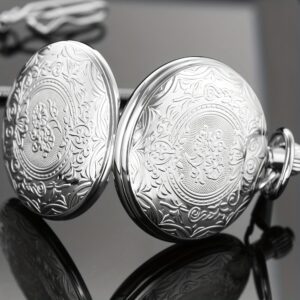 Silver Mechanical Pocket Watch Flower Pattern Copper Shell Hand Wind Mechanical Pocket Watch Mens Watches Birthdays Father's Day Gifts for Dad