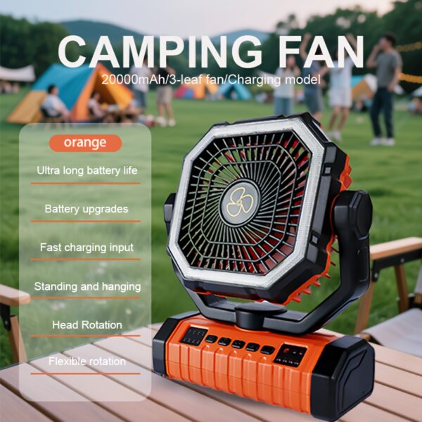 20000mAh Camping Fan Light, Super Endurance, Camping Battery Powered Fan, Hiking Camping with 4 LED Lanterns, Hiking Variable Speed Office Fan Light, Adjustable, Portable Outdoor Camping Fan Light, Camping Lighting, for Tents, Outdoor Essentials