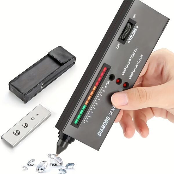 aff05fcd-ccf1-4463-807b-e71edd0de8dc.jpg Diamond Tester Pen - Hardness Tester for Artificial Jade, Crystal, and Gemstones, Battery-Powered with Color-Coded Results (Red, Green, Blue, Yellow), Ergonomic Design for Precious Stone Identification, Durometer Shore, Metal Hardness Tester