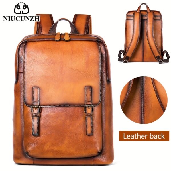 Vintage Genuine Leather NIUCUNZH Satchel Backpack - Tree Paste Brush-off Top Layer Cowhide Business Commuter Laptop Bag for Men