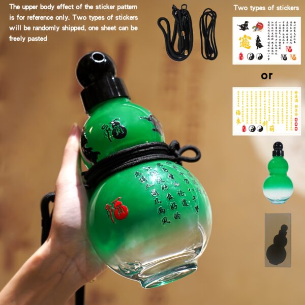 [Leak-proof Water Bottle] Leak-proof 1 Gourd-shaped 32.12oz Water Bottle | Traditional Chinese Cultural Creative Plastic Design, Round Shape, Perfect for Running and Outdoor Activities, Includes Crystal Stickers and Portable Shoulder Strap, Ideal for Club Outings and Holiday Gifts - Christmas, Easter, Hanukkah, Thanksgiving, Graduation Ceremonies - PVC-free
