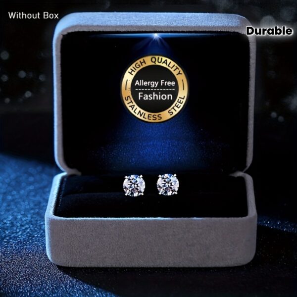 Pair! Men's Simple Elegant Silvery Stainless Steel Earrings, Round One Carat Synthetic Synthetic Zirconia Studs, Wedding Accessory Jewelry, Hypoallergenic, Fade-Resistant, Durable! No Gift Box