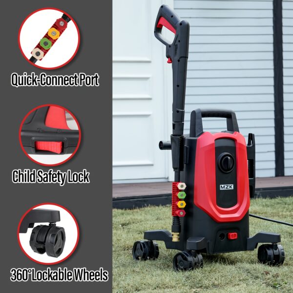 5200PSI 2025 New MZK Electric Power Washer - 3.0GPM, 360° Rotating Wheels, 4 Nozzles & Foam Cannon, Ideal for Cars And Driveways