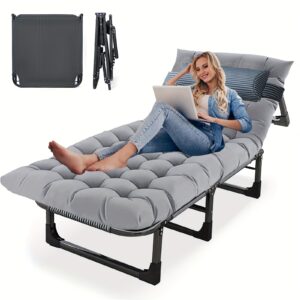 b1f74318-3333-431c-bb75-ff1a82b3d0c9.jpg Camping Cot With Mattress, 4-Position Folding Camping Bed Hold Up 330lbs, Portable Sleeping Cot For Camp, Beach, Patio, Sun Tanning, Poolside