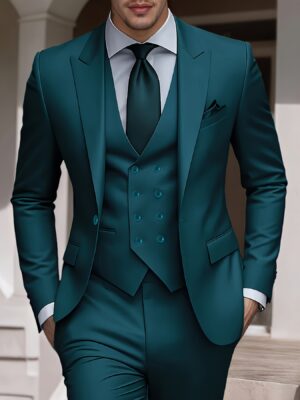 3pcs Men'S Solid Color Suit Set, Light Business Elegant Wedding Suit