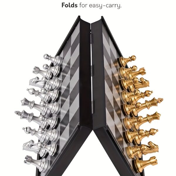 [Classic Folding Chess] Portable Golden and Silvery Chess | Classic Folding Magnetic Travel Strategy Board Game | Suitable for Parent-Youngsters Interactive Family Gatherings, Christmas and Gifts