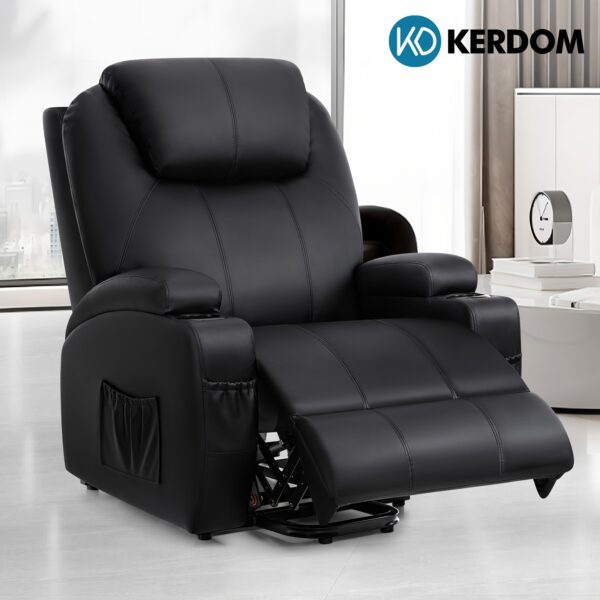 KERDOM Recliner Chair With Massage And Heat, Rocking Sleeper Chair For Adults, Manual Recliner With Remote Control, Cup Holder, And Adjustable Positions – Comfortable Rocker Chair For Living Room, Bedroom, Home Theater
