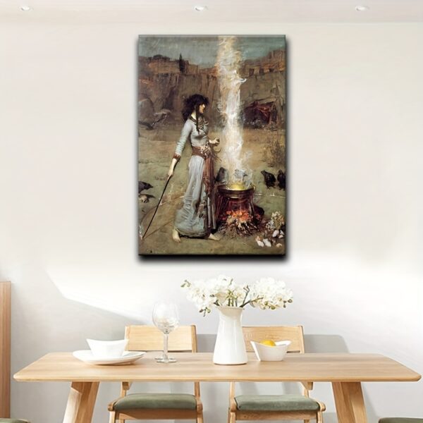1 PC Mural Wooden Framed John William Waterhouse Poster Print Witchy Home Decor Gothic Home Decor Cool Canvas Wall Decor for Bedroom Living Room Hotel Framed, Unique Home Decoration, Ready-to-Hang