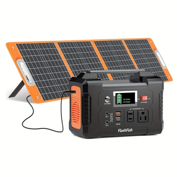 200W Portable Power Station, FlashFish 40800mAh Solar Generator With 110V AC Outlet/2 DC Ports/3 USB Ports, Backup Battery Pack Power Supply for CPAP Outdoor Advanture Load Trip Camping Emergency.