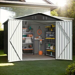 5x3FT 10'x10'FT Outdoor Storage Shed, Large Garden Shed, With Slooping Roof And Vent. Updated Reinforced And Lockable Doors Frame Metal Storage Shed For Patiofor Backyard, Patio, Garage, Lawn, Grey