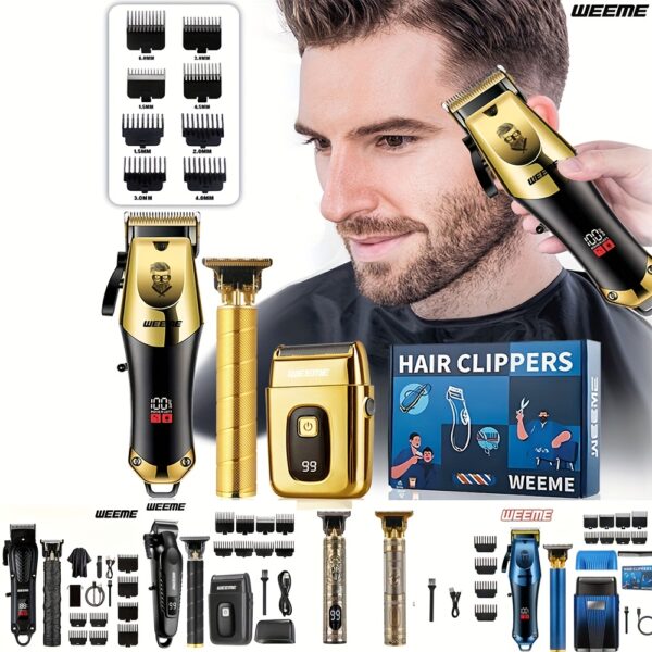 WEEME 1pc/2pcs/3pcs Men'S Grooming&Shaving Kit, Hair Clippers With LCD Display, USB Rechargeable, Guide Combs, Trimmer And Shaver, With Cleaning Brushes And Comb, Gift For Men, Father Days Gift