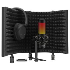 b5156850-2e67-460e-bdcf-fd6583357ef8.jpg Aokeo Studio Recording Microphone with Metal Isolation Shield and Pop Filter, High-Density Absorbent Foam, Voice Filtering, Suitable for Blue Snowman and Other Condenser Mics - Black, Microphone for Recording