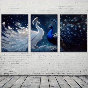 b5290b622e6e4bf59cb94a0cd12d1cb5-goods.jpeg 3pcs inset wood framed paintings White and Blue Peacock, Elegant Bird Theme, Suitable for Living Room, Home, Office Decoration, New Year Gifts Perfect Gifts Valentine's Day gift home decor and accessories