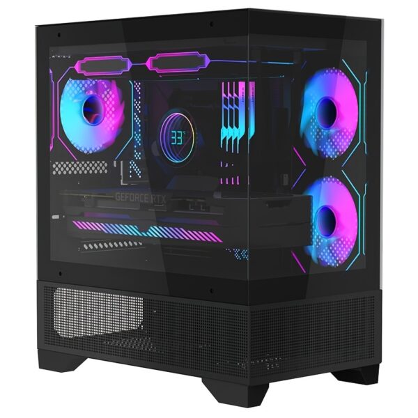 MATX-SLIM ITX Gaming PC Case with 3x120mm ARGB Fans, 270° Full View Tempered Glass Mid Tower, USB 3.0, Air Cooling, Mini-ITX Compatible, Compact Design for Small Spaces, Vibrant Pc Setup | Sleek Midtower | Sleek Construction