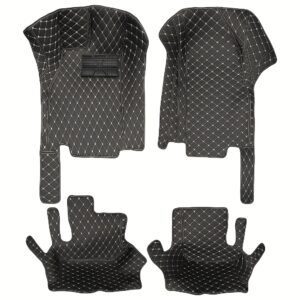 For RC 350Z 2003-2007 Car Floor Mat Faux Leather All-Weather Mat, Car Waterproof Floor Mat, Black Beige