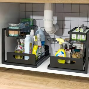2-story Kitchen Sink Storage Containers, Push-pull Cabinet Organizer, Kitchen And Bathroom Organizers And Storage, Study, Tabletop, Metal Sliding Drawers, Practical And Convenient Kitchen Accessories Essentials, Kitchen Organizers And Storage.