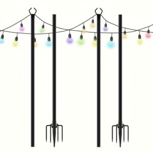6/4/2 Pack 10ft Heavy Duty Metal String Light Pole, Adjustable Outdoor String Light Pole For Patio, Backyard, Garden, Parties And Weddings, Rust Resistant And Sturdy With Hooks