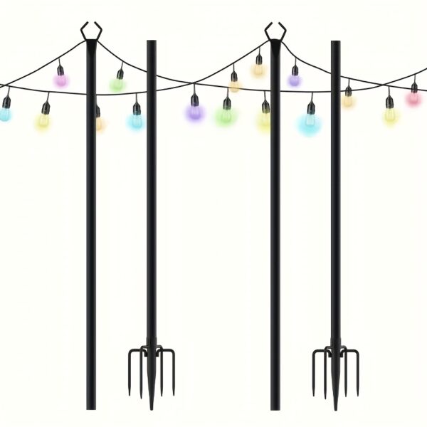 6/4/2 Pack 10ft Heavy Duty Metal String Light Pole, Adjustable Outdoor String Light Pole For Patio, Backyard, Garden, Parties And Weddings, Rust Resistant And Sturdy With Hooks