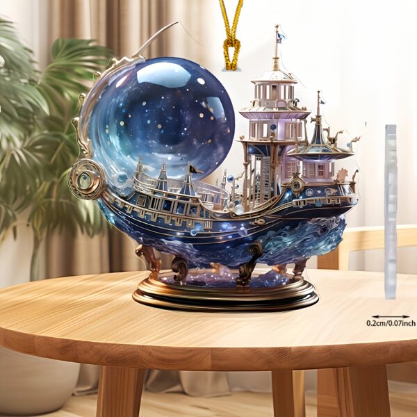 2D Flat, 2D Flat Bohemian Ocean Theme Hanging Decoration - Elegant Nautical Ornament with Starry Night Sky, Snowy Castle, No Electricity Needed, Lightweight Acrylic Ship Decor for Home, Office, Christmas, Birthday, Wedding - Perfect Gift for Wife, Maritime Decor Lovers, 2D Flat