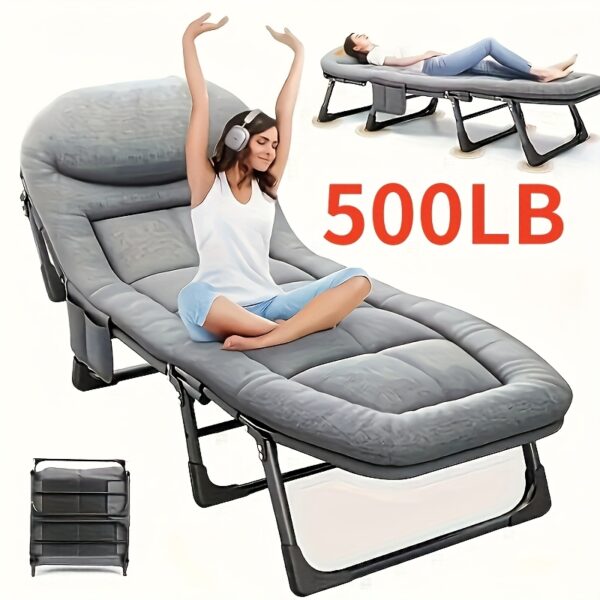 Multi-Position Adjustable Headrest Folding Bed Chair, Outdoor Resting & Camping Safe Elevated Sleep Solution, Lazy Design No Assembly Required Single Sofa Bed for Home Use, Essential Sun Lounger Recliner Chaise Longue