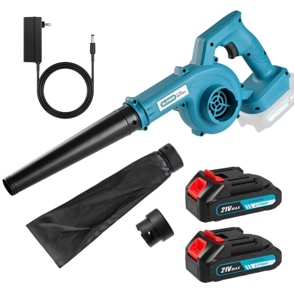 2-in-1 Handheld Leaf Blower & Vacuum | 21V Cordless With 2 Batteries & Fast Charger | Super Suction And Blowing Force For Leaves/Dust/Pet Hair/Yard Cleaning | Lightweight Outdoor Power Tools | Best Gifts For Dad/Husband (Christmas/ Halloween'S Day)