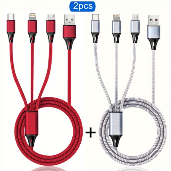2pcs 3-in-1 Fast Charging Cable, for iPhone, Type-C, Micro USB Devices, Nylon Woven Non Tangled Design, for iPhone 14/13/12/11Pro Max/XS/XR/8/7/6, for, Xiaomi, Oppo, Vivo, Redmi and Other Android Smartphones, Quick Charge Accessory, Travel Charging Solution, Sleek Charging Cord, Compact Charging Wire, Durable Nylon Braided, Highspeed Charging, Versatile Charging Wire, Multiport Charger, iPhone Users, Tech Enthusiasts