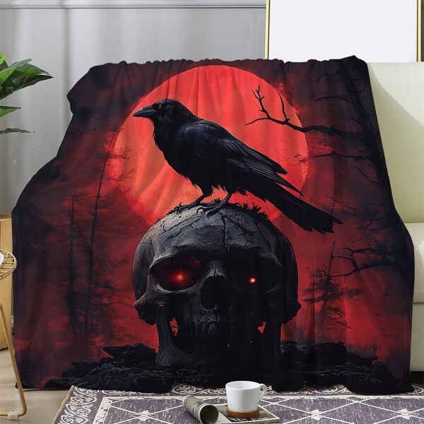 Cozy Flannel Throw Blanket with Skull & Crow Print - Soft, Warm & Versatile for Couch, Bed, Office, and Camping - Perfect All-Season Gift