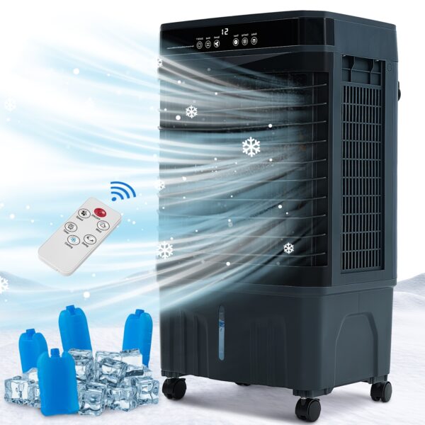 32" Portable Air Conditioner, 3-in-1 Cooler, Humidifier & Fan with Remote, 3 Speeds, 12H Timer, Swing Mode, Ice Cooling & Cold Water Function, 110V, US Plug, Square Design for Bedroom, Office, Home Use, Portable Air Conditioner, Bedroom Cooling, Modern Aesthetic, Durable Construction, Without Battery