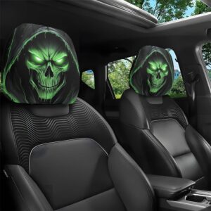 2pcs Green Skull Print Car Headrest Covers, Halloween Gift, Comfortable Driving Experience, Seat Headrest for Car Cover, Pillow for Car Seat, Car Head Rest Pillow, Car Seat Covers, Headrest Covers for Car Seats, Fun Headrest Car Cover, Car Cover Seat, Seatbelt Pillow, Back Seat Car Seat Cover, Car Seat Protectors, Car Seat Headrest Covers, Car Print Headrest, Car Cushions, Car Head Seat Covers, Long Drive Comfort, Car Seat Maintenance, Printed Car Cushions,