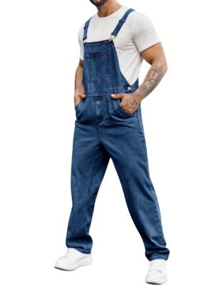 Men'S Denim Bib Overalls Jeans Fashion Boot Cut Trousers Casual Slim Fit Adjustable Straps Jumpsuit