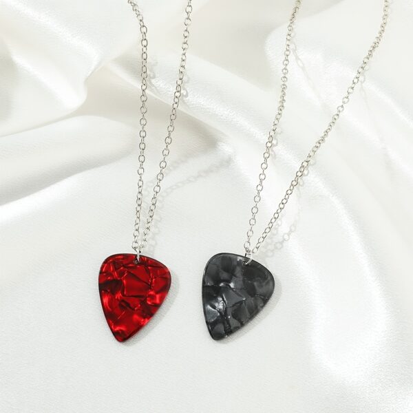 b93336360455a8da6b70eeff0cc95764.jpg 1pc Acrylic Red Heart Eddie Munson Guitar Pick Necklace + 1pc OPP Bag, Guitar Pick Necklace with Metallic Clasp, Acrylic Material, Black & Deep Red, Perfect for Music Lovers