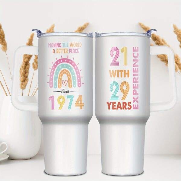 1pc Hsdiokl 40oz Black Tumbler Cup with Colorful Birthday Graphics - BPA-Free, Shatterproof Metal with Lid & Straw - Ideal for Celebrating Milestone Birthdays (20th/25th/30th/35th/40th/45th/50th/55th/60th/65th/70th/75th) - Funny Gag Gift for Men & Women, Hand Wash Only, Best for Christmas, Perfect for Thanksgiving