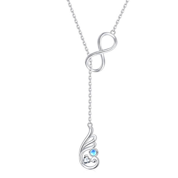 Y925 Pure Silvery Women's Y-Chain Endless Rebirth Phoenix Moonstone Necklace Inspirational Gift for Friends and Relatives