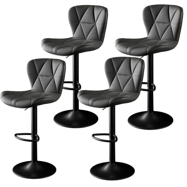 4 Modern Bar Stools with Lumbar Support And Adjustable Footrests - Rotating Base, Ergonomic, Suitable for Home, Office And Bar - Easy to Assemble, Sturdy And Durable Structure, Kitchen Island Seat, Stylish Appearance, Easy to Clean, Comfortable Seat