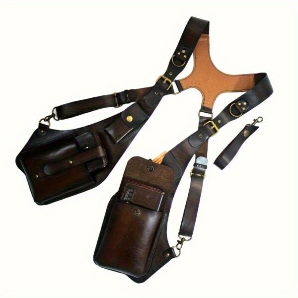 Men's Steampunk Anti-Theft Crossbody Bag - Adjustable Strap & Secure Zipper Pockets, Vintage Industrial Messenger Bag with Metal Chain & Durable Buckle Closure, Dark Brown Synthetic Leather - Gothic Retro Style for Travel, Office, Commuting & Outdoor Fashion - Multi-Pocket Design for Organized Storage