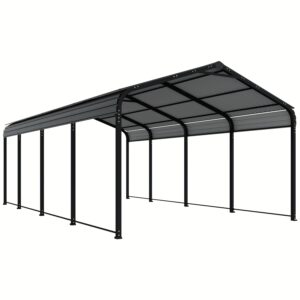 12x20ft Black Hardtop Carport, Steel Frame Outdoor Shelter With UV Protection, Weather-Resistant, Ideal For Driveways And Backyards