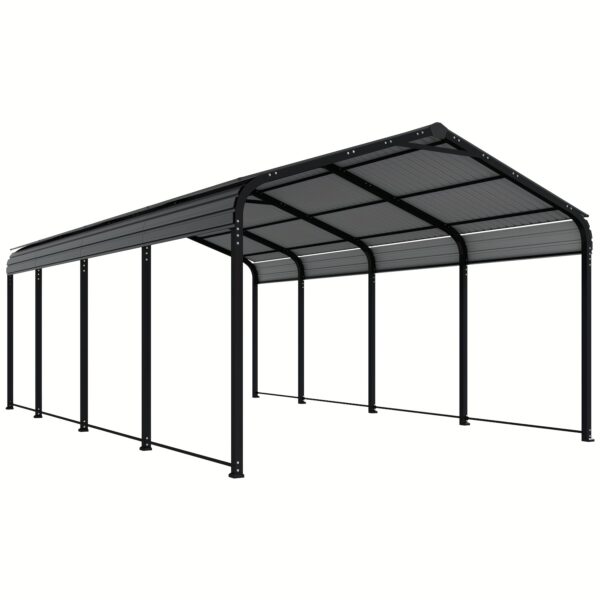 12x20ft Black Hardtop Carport, Steel Frame Outdoor Shelter With UV Protection, Weather-Resistant, Ideal For Driveways And Backyards