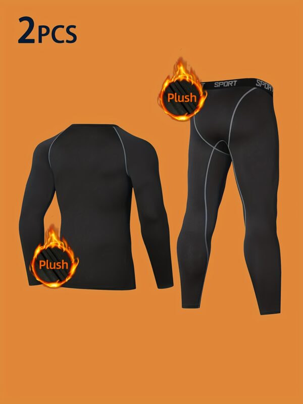 2 Pieces Men's Stylish Thermal Base Layer Set - High Elasticity Tight Fit Round Neck Long Sleeve & Letter Belt Leggings - For Fall/Winter - Suitable for Sports Training, Running, and Workouts - Perfect Gift for Athletes & Fitness Enthusiasts
