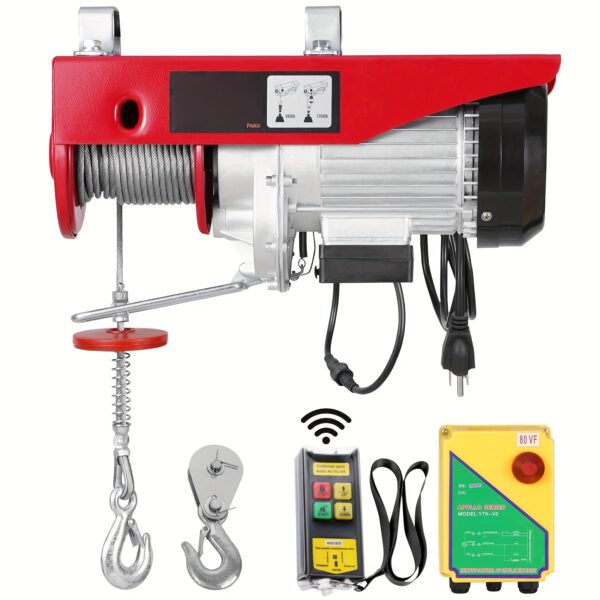 baec2b34-6179-46c2-8dfa-78e32be72d30.jpg Happybuy 1760 Lbs Electric Hoist with 328ft Wireless Remote, Emergency Stop, 40ft Single Cable Lift, Red & Yellow Design – Ideal for Garage, Warehouse, and Factory Use