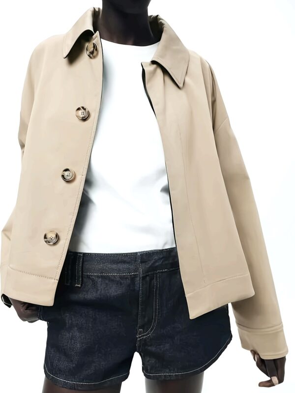 bbc83f0e75fc216874e4d3895d3c03f9_cqYuLADFtA2FK.jpg Women's Elegant Long Sleeve Jacket - Polyester 95% & Spandex 5%, Solid Color Block, Lapel Collar, Belted, Spring/Fall Outerwear