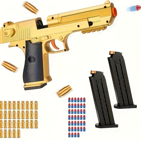 [Realistic Toy Gun] Realistic Soft Bullet Toy Gun Pistol with Cartridge & Ejection Function | Non-Powered Safe Soft Bullets, Durable Plastic Construction, Textured Grip Handle - Best for Outdoor Shooting Games, Halloween, Christmas, Birthday Party Favors, Playful Gift Item