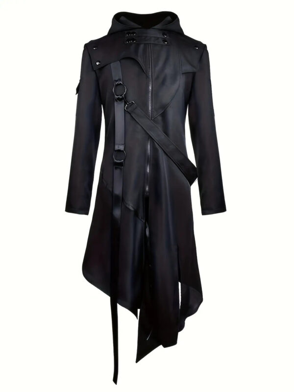 Men's Gothic Punk Jacket with Hood - Full-Zip Asymmetrical Coat, Collar & Belt Buckle Closure - European Gothic Style Costume for Halloween,, Roleplay - Hand Washable Black Outerwear (No Dry Clean), Gothic Coat For Men, Gothic Hooded Jacket, Cool Jackets For Men, Jacket With Zipper For Men, Graphic Jackets For Men, Jacket Clothes For Men, Gothic Coats, Unisex Jacket With Hood, Autumn Thin Jacket For Men, Cozy Coats For Men, Black Jacket With Zipper, Lightweight Jackets For