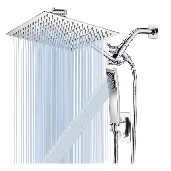 10 Inch High Pressure Shower Shower with 11 Inch Extension Arm, 3-Way Water Divider And 2 Function Hand Shower, Flush Mode And Shower Mode, Gentleman's Black As Well As Bright Silvery, Bathroom Decoration, Handheld Shower, Luxury Shower Head And Hose Set, Hand Shower for Bathroom, Shower Accessories, Shower Head And Faucet Set, Bathroom Upgrade, Sleek Shower Design, Modern Bathroom Fixture, Corrosionresistant Material, Highquality Finish, Multifunctional Shower,