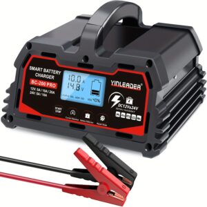 YINLEADER 20A 12/24V Lifepo4 Lithium Lead Acid Smart Automatic Car Battery Charger, Automotive Portable Trickle Charger, Battery Maintainer for Car Motorcycle Lawn Mower Marine Boat Batteries, Smart Battery Charger for Vehicles, Portable Car Battery Charger, Battery Chargers for Cars, Smart Charger, Battery Maintainer Charger, Vehicle Battery Charging, Smart Charging Device, Efficient Power Supply, Durable Charger, Reliable Charging Unit, Automotive Charging Device, Without Battery